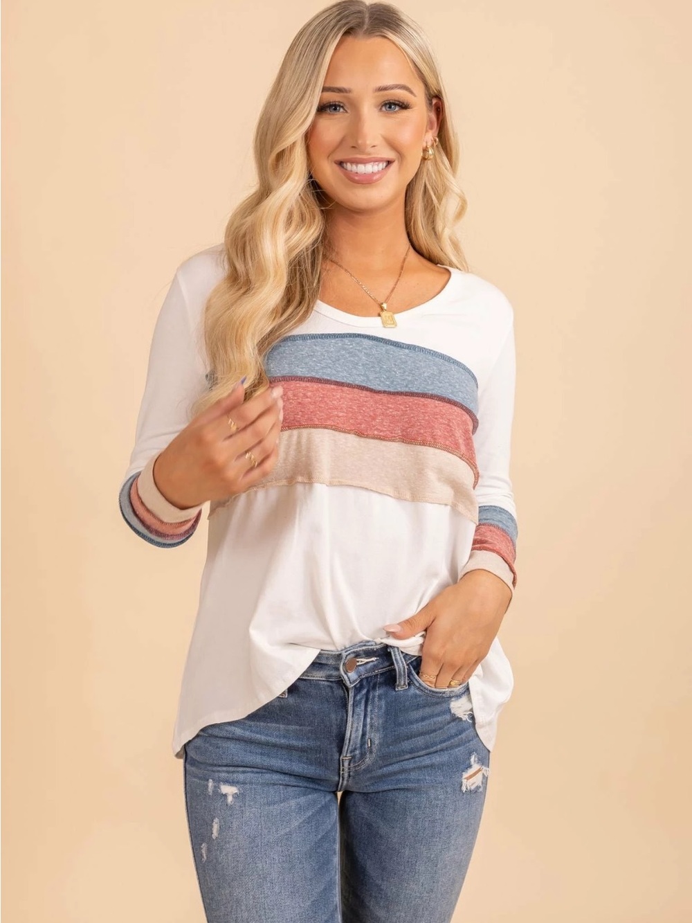 BIBI Women's True to Self Color Blocked Striped Top Sz M (Box F)